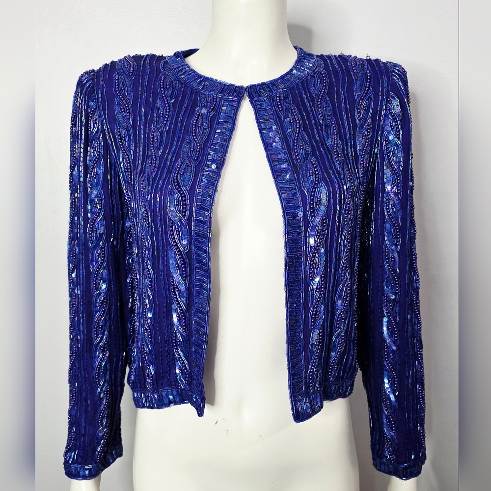 Vintage Blue Sequin And Beaded Women's Jacket